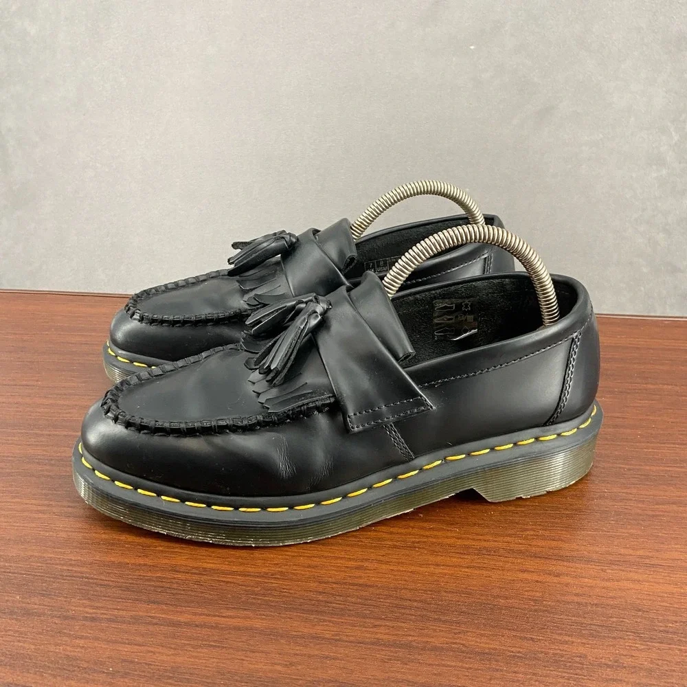 Dr. Martens Adrian Unisex M8/L9 Loafer Black Tassel Moc Toe Casual Slip On Shoes